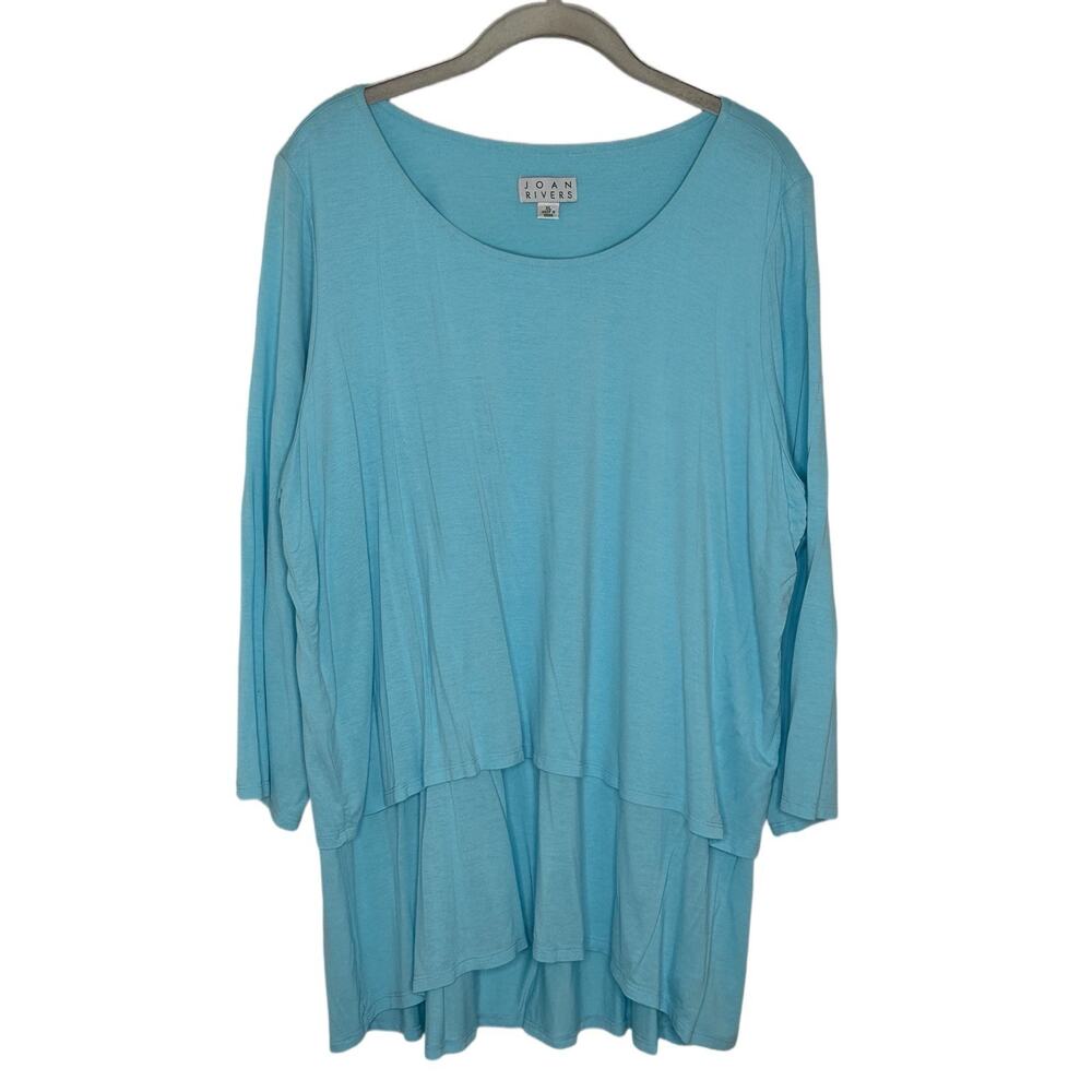 Joan Rivers Women’s Light Blue Layered 3/4 Sleeve Stretch Blouse Size XL